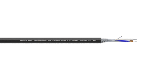 1.5PR 22AWG Overall Foil + Braid Industrial RS-485 Cable - Black PVC