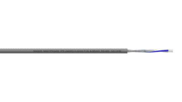 1PR 24AWG Overall Foil + Braid RS-485 Cable - Grey PVC
