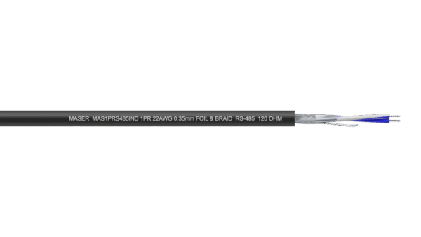 1PR 22AWG Overall Foil + Braid Industrial RS-485 Cable - Black PVC