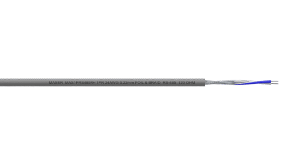 1PR 24AWG Overall Foil + Braid RS-485 Cable - Grey LSZH